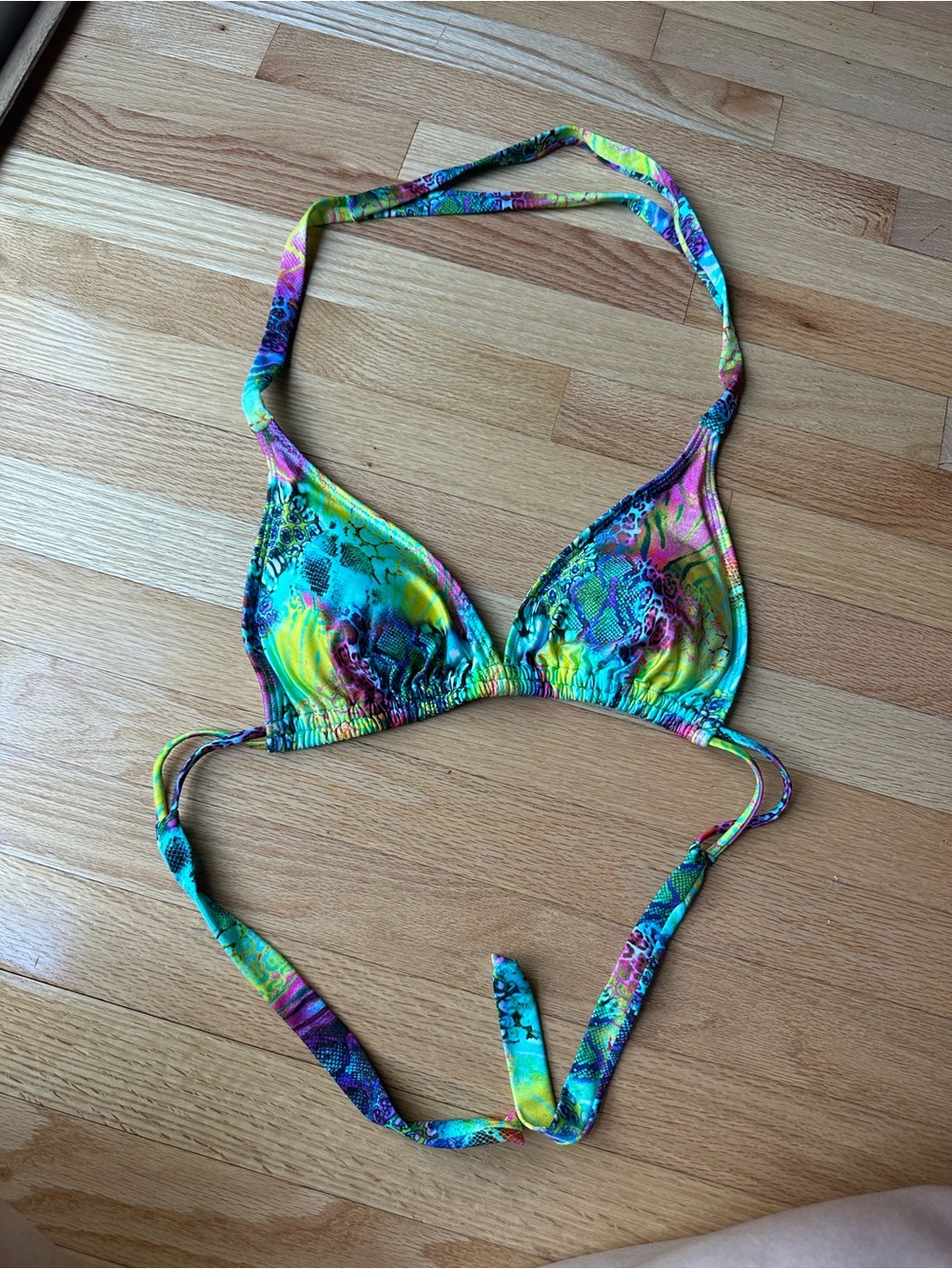 Luli Fama Neon Multi-Color Triangle Bikini Top